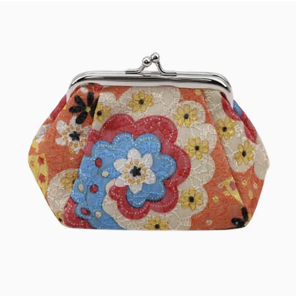 Floral Kiss Lock Coin Purse Canvas Storage Bag Lipstick Keys NEW - Picture 1 of 6